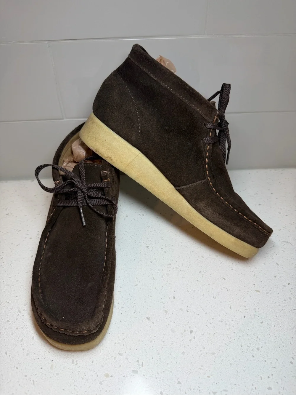 Clarks Men’s Chukka Boots Dark Brown Suede Stinson shoes hi ankle men’s size 8